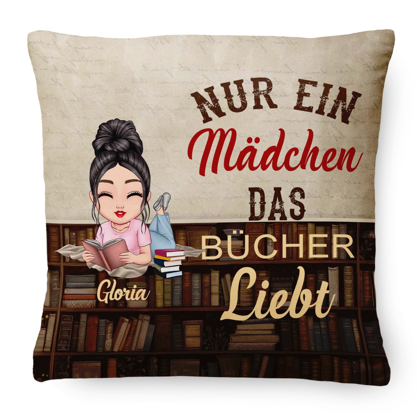 Ein Mädchen, das gerne liest - Personalisiertes Kissen™ - Ver 1