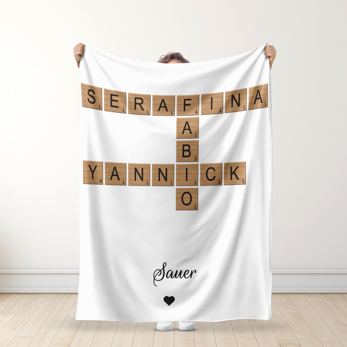 Personalisierte Familien-Kreuzworträtsel-Decke – Individuelles Weihnachtsgeschenk für die Familie