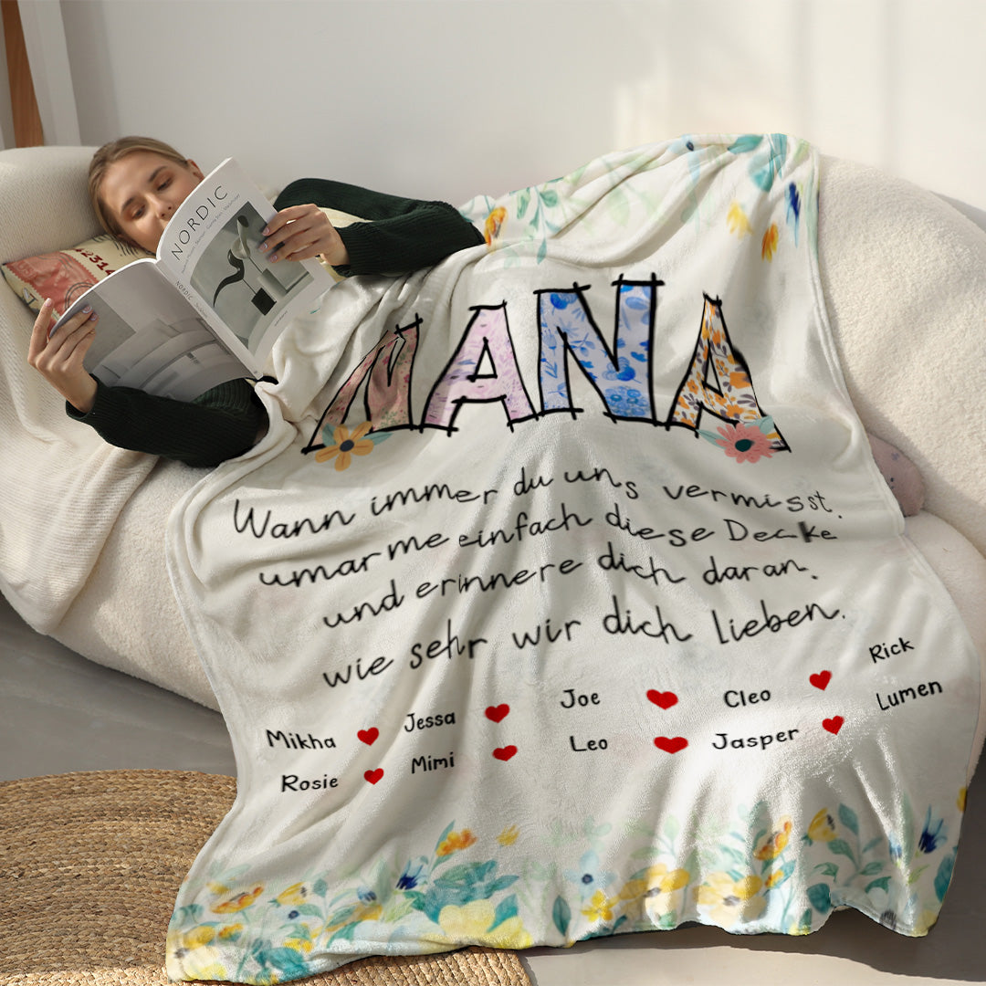 Personalisierte Kuscheldecke mit Namen – Individuelles Geschenk für Großmutter/Mutter - Muttertag