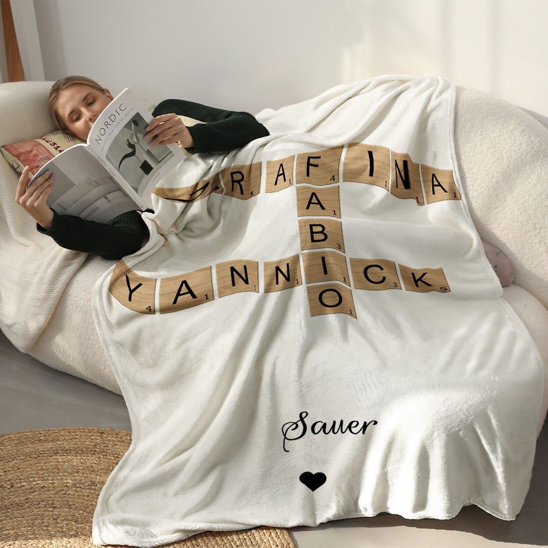Personalisierte Familien-Kreuzworträtsel-Decke – Individuelles Weihnachtsgeschenk für die Familie