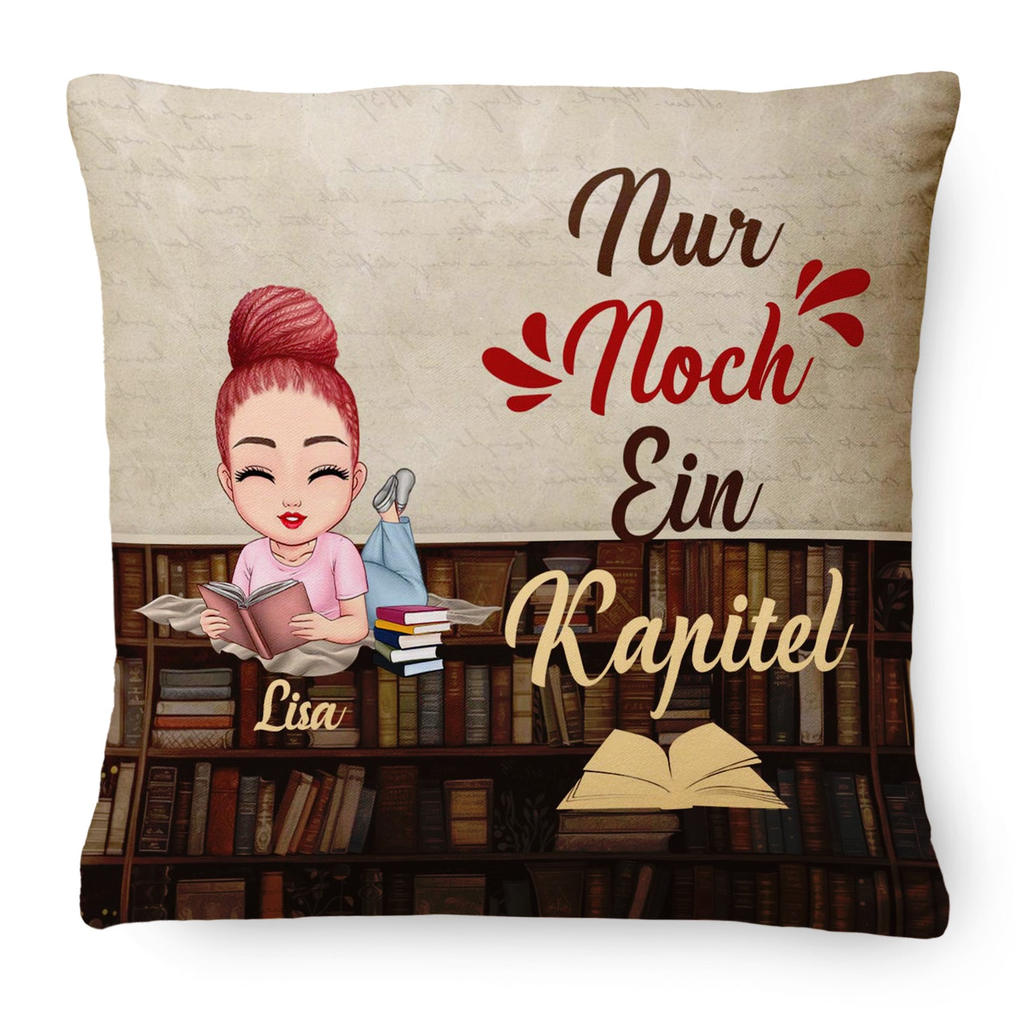 Ein Mädchen, das gerne liest - Personalisiertes Kissen™ - Ver 1