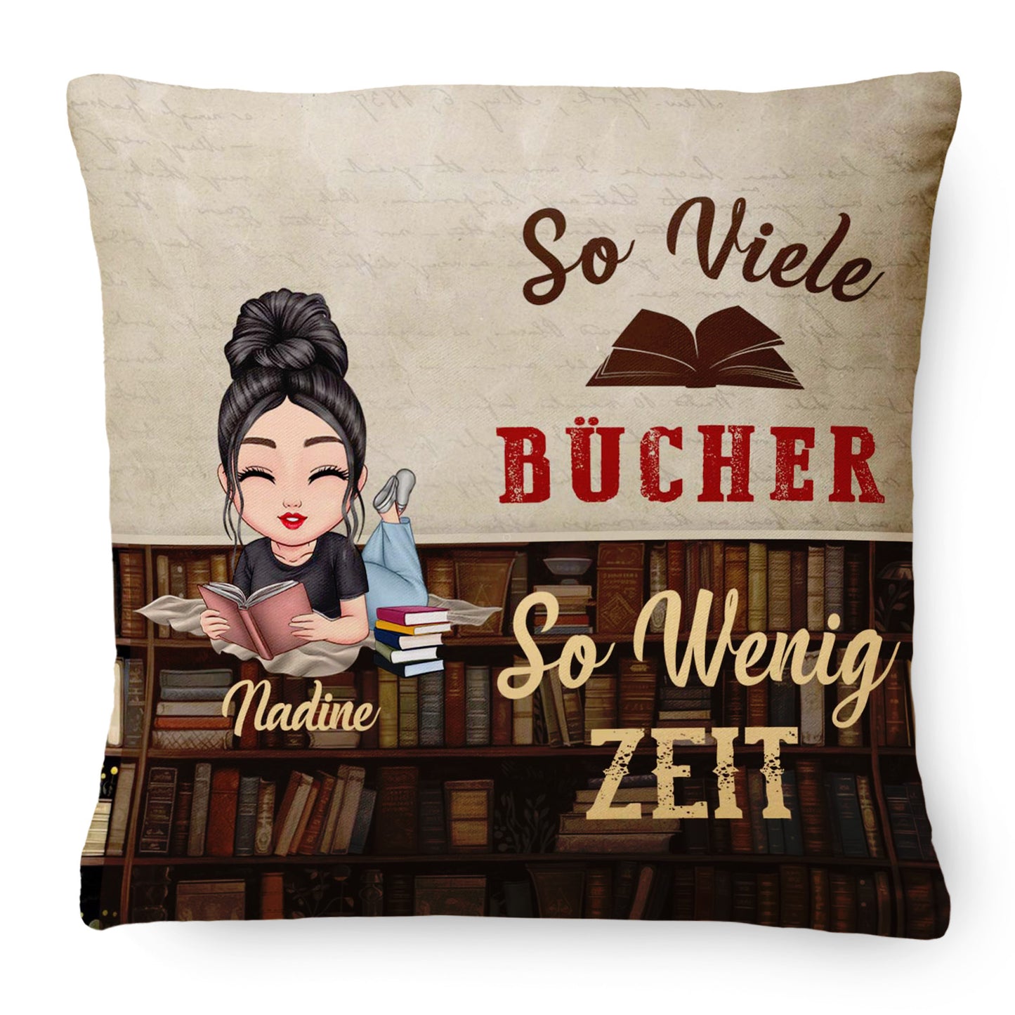 Ein Mädchen, das gerne liest - Personalisiertes Kissen™ - Ver 1