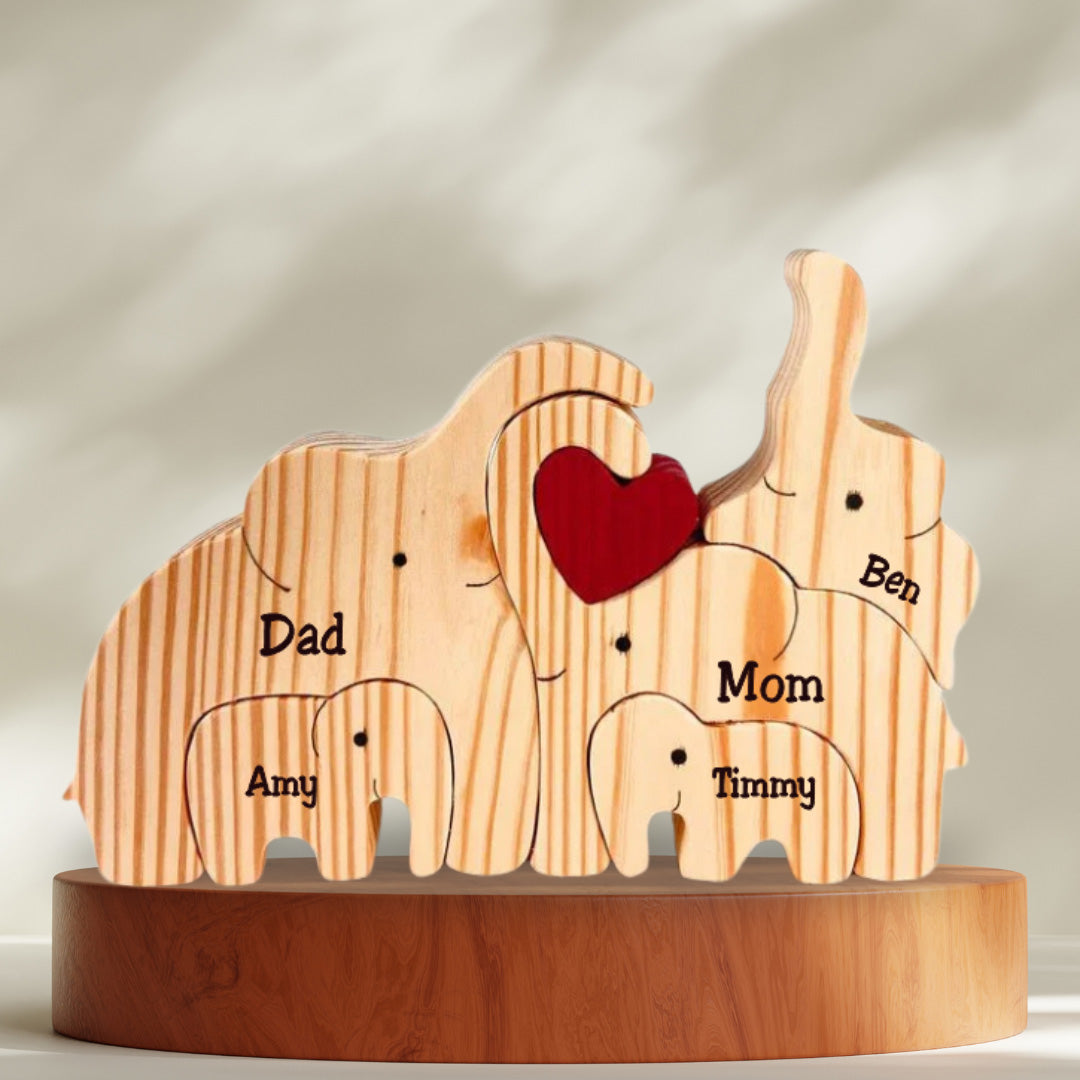 Elefantenpuzzle - Geschenk für die Familie - Personalisertes Holzpuzzle