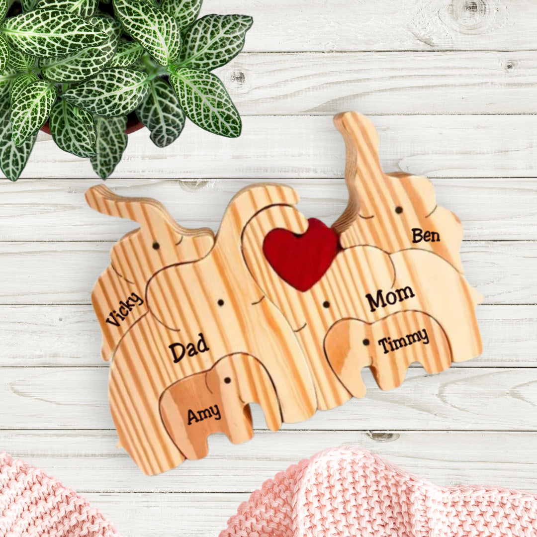 Elefantenpuzzle - Geschenk für die Familie - Personalisertes Holzpuzzle