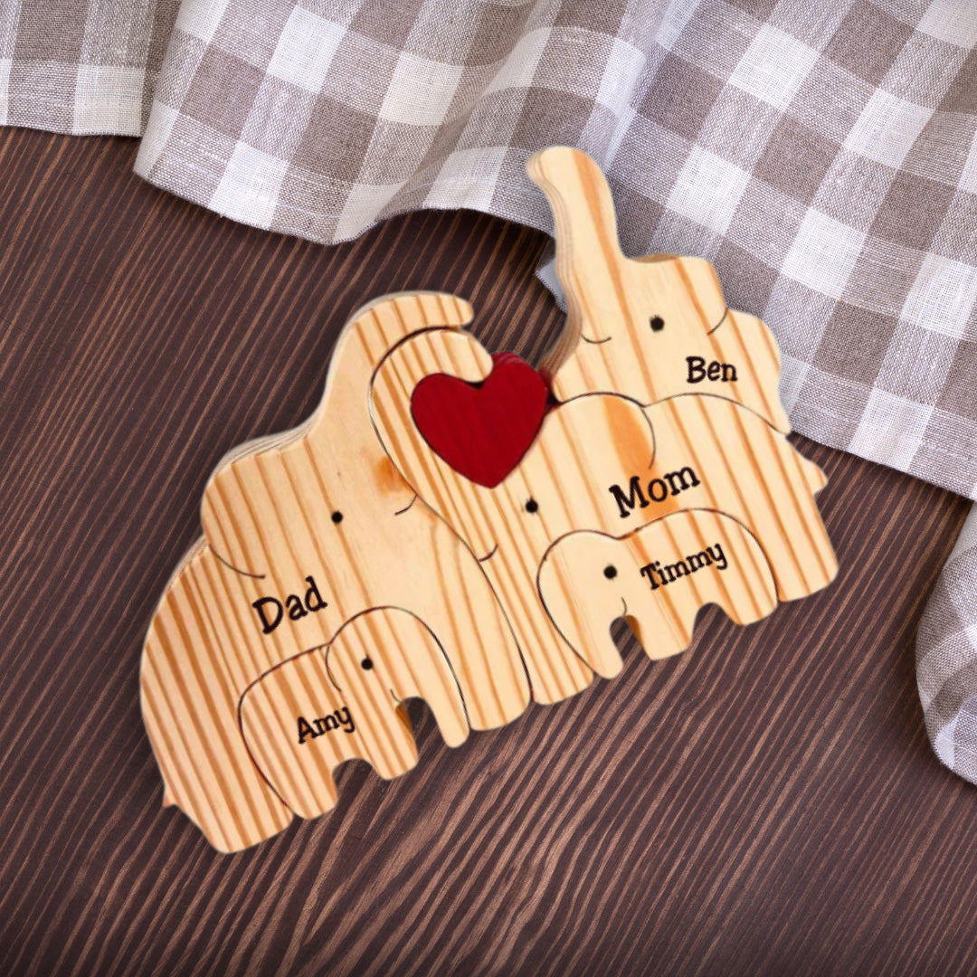 Elefantenpuzzle - Geschenk für die Familie - Personalisertes Holzpuzzle