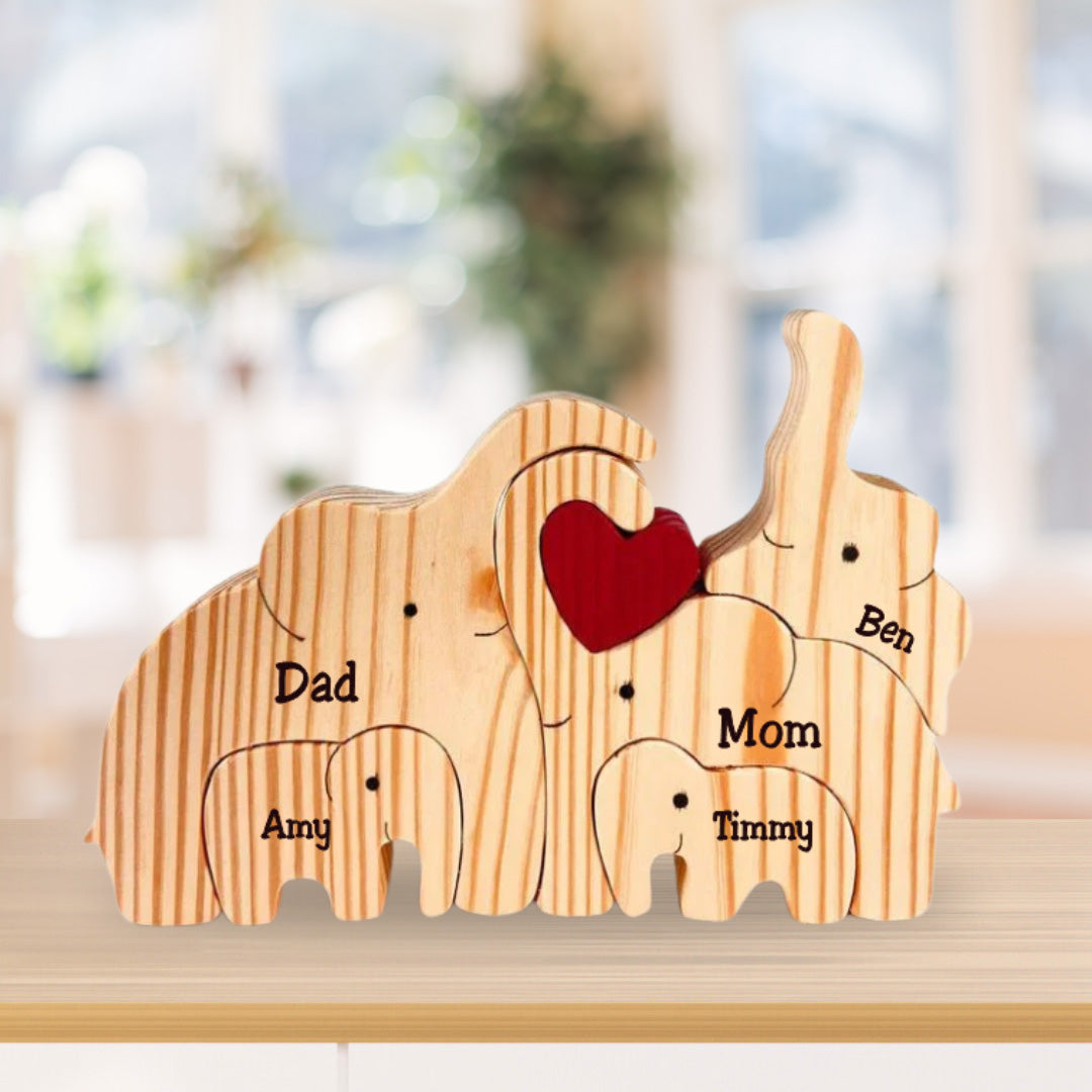 Elefantenpuzzle - Geschenk für die Familie - Personalisertes Holzpuzzle