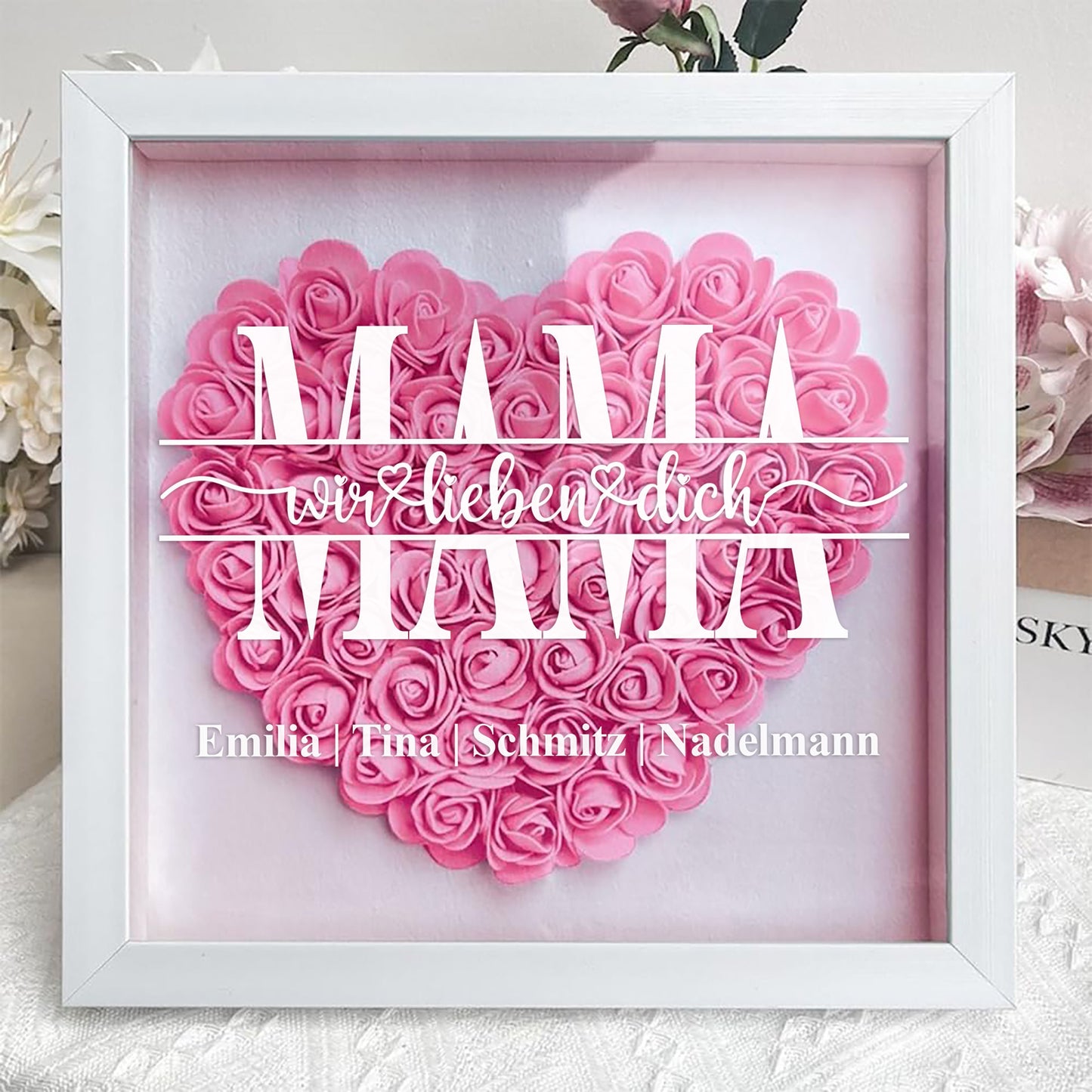Wir lieben dich - Geschenk für Mutter/Großmutter - Personalisierte Blumenschatulle - Muttertag