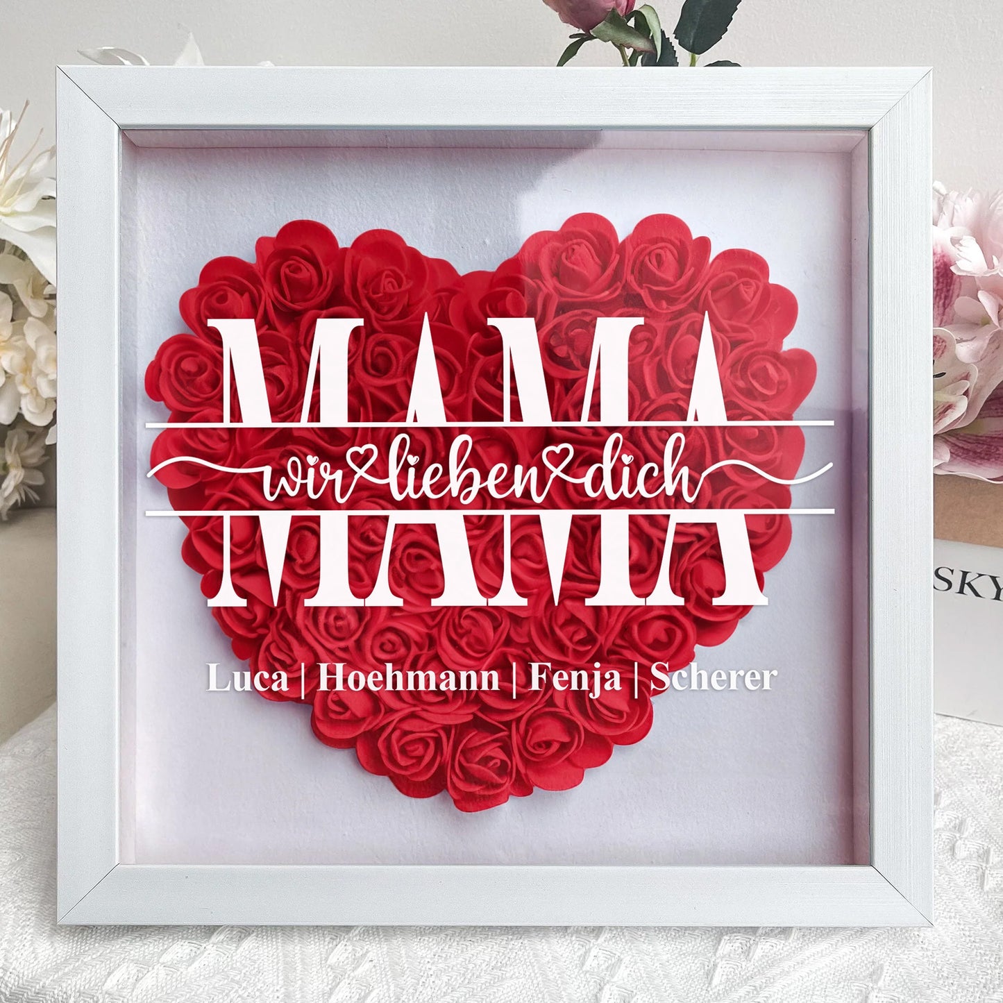 Wir lieben dich - Geschenk für Mutter/Großmutter - Personalisierte Blumenschatulle - Muttertag