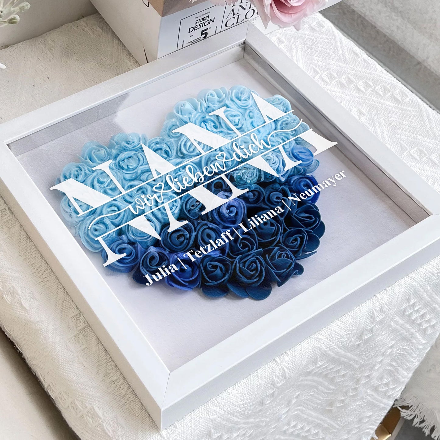 Wir lieben dich - Geschenk für Mutter/Großmutter - Personalisierte Blumenschatulle - Muttertag