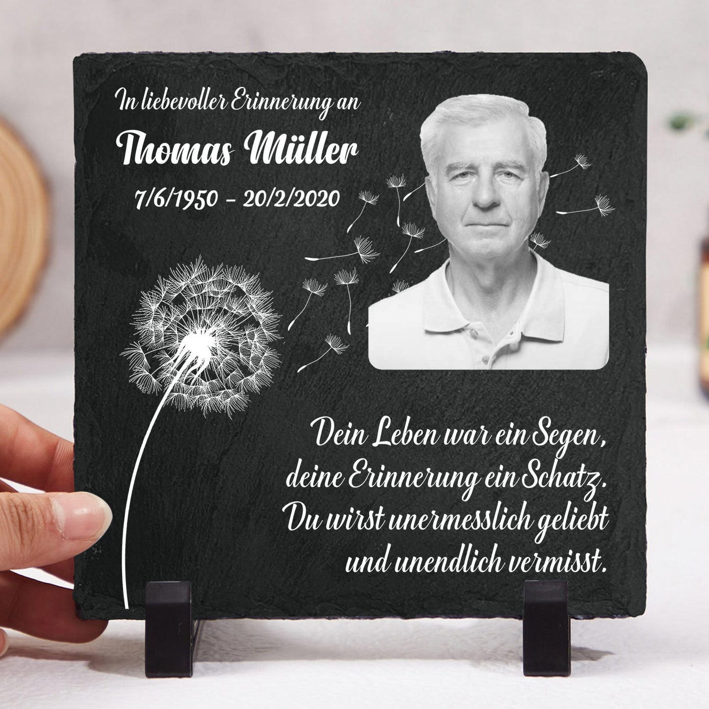 Geschenk zum Gedenken an geliebte Menschen – Dein Leben war ein Segen – Personalisierter quadratischer Gedenkstein