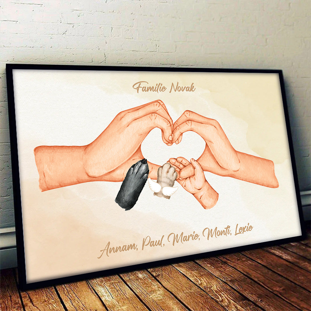 Familienglück - Geschenk für Familie und Haustierbesitzer - Personalisierte Wandkunst