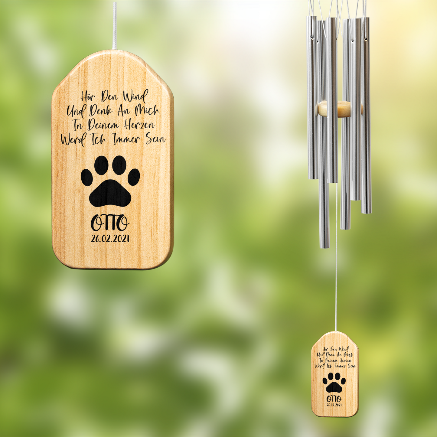 Geschenk für Tierliebhaber - Regenbogenbrücke Windspiel mit Namen und Datum Memorial Sympathie Haustier Verlust - Personalisiertes Windspiel