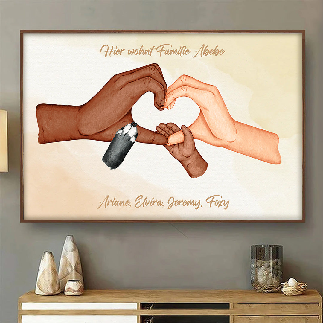 Familienglück - Geschenk für Familie und Haustierbesitzer - Personalisierte Wandkunst