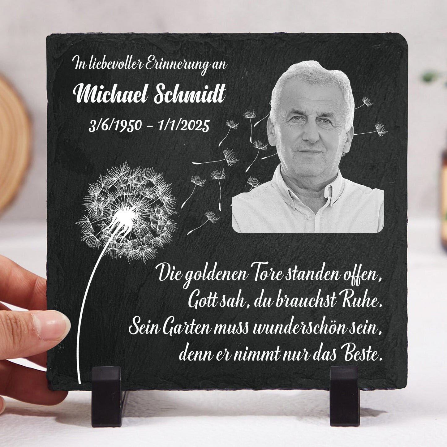 Geschenk zum Gedenken an geliebte Menschen – Dein Leben war ein Segen – Personalisierter quadratischer Gedenkstein