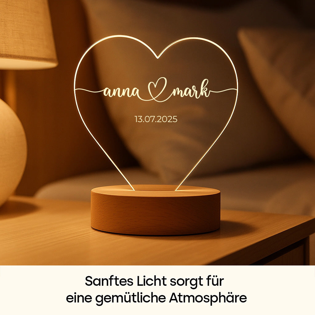 Geschenk für Paare – Namen & Datum – Personalisierte Herz-Acryl Nachtlampe