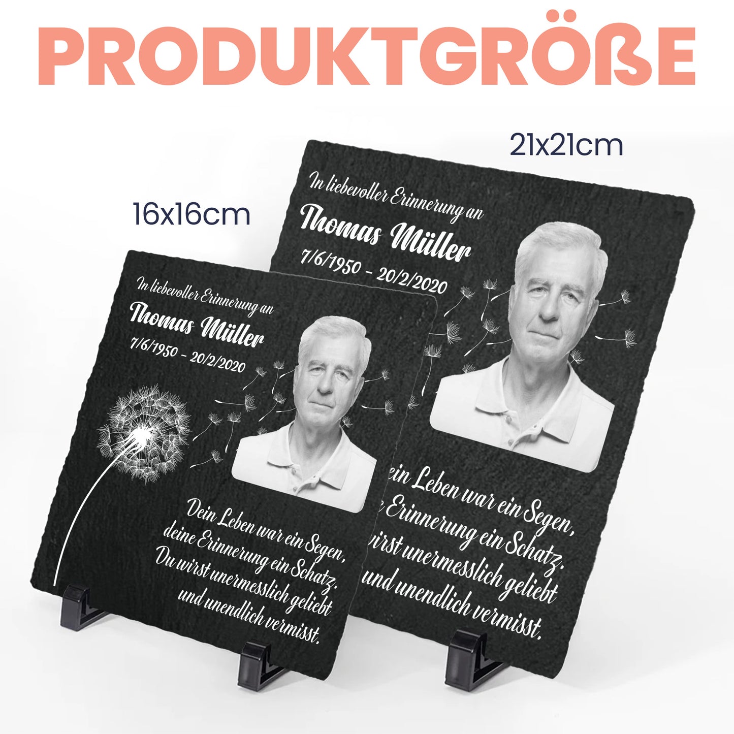 Geschenk zum Gedenken an geliebte Menschen – Dein Leben war ein Segen – Personalisierter quadratischer Gedenkstein