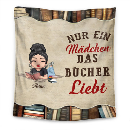 Ein Mädchen, das gerne liest - Personalisierte Kuscheldecke - Ver 1