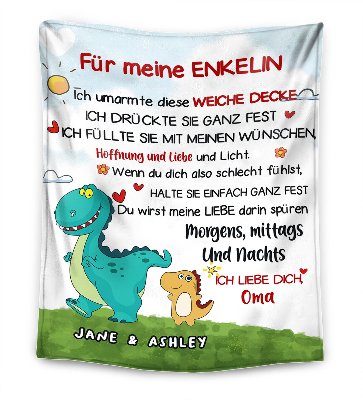 Für meine Enkelin / meinen Enkel - Personalisierte Dinosaurier-Premium-Decke™
