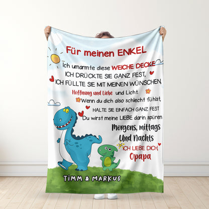 Für meine Enkelin / meinen Enkel - Personalisierte Dinosaurier-Premium-Decke™