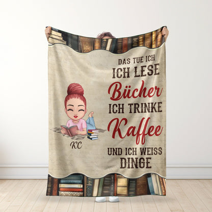 Ein Mädchen, das gerne liest - Personalisierte Kuscheldecke - Ver 1