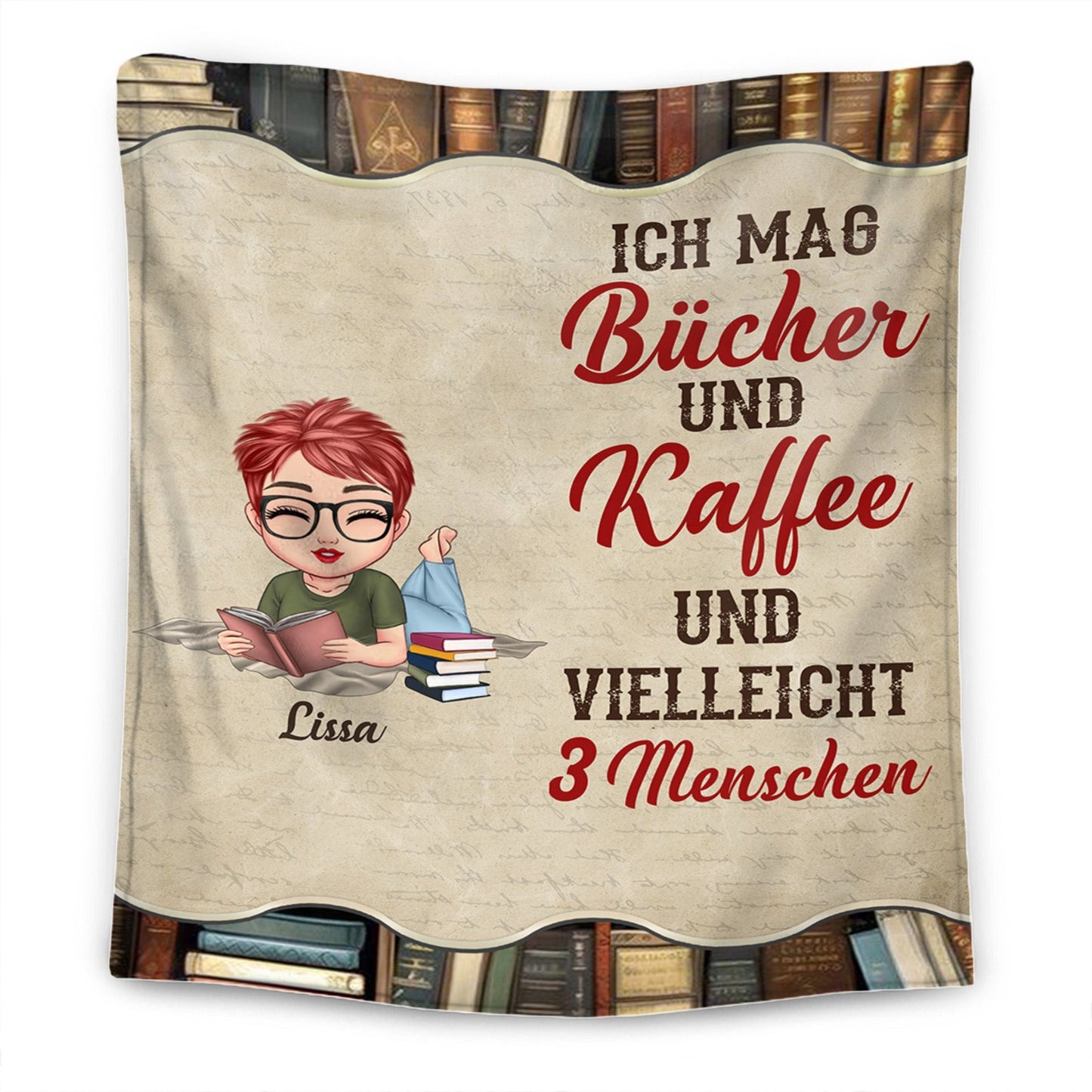 Ein Mädchen, das gerne liest - Personalisierte Kuscheldecke - Ver 1