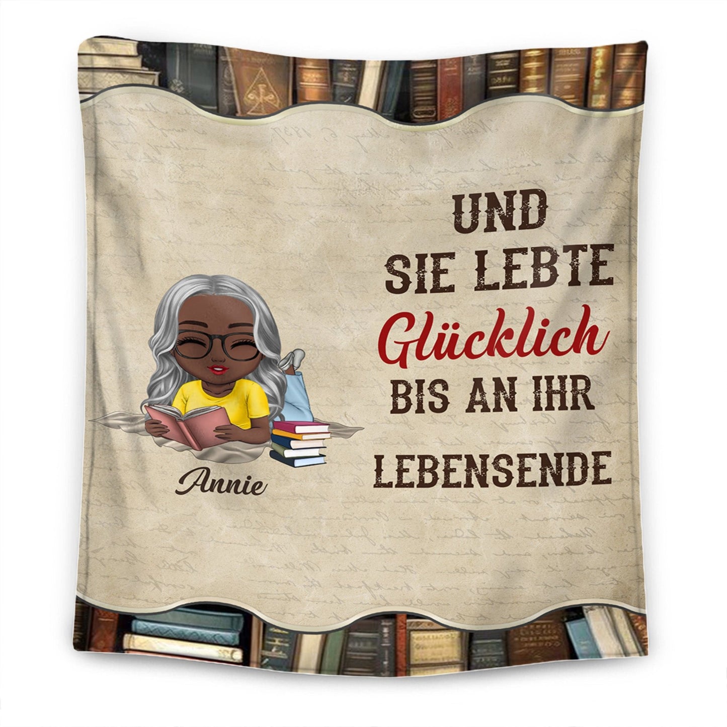 Ein Mädchen, das gerne liest - Personalisierte Kuscheldecke - Ver 1