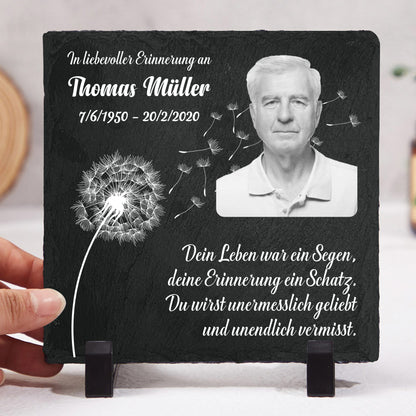 Geschenk zum Gedenken an geliebte Menschen – Dein Leben war ein Segen – Personalisierter quadratischer Gedenkstein