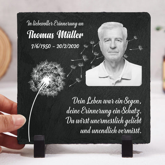 Geschenk zum Gedenken an geliebte Menschen – Dein Leben war ein Segen – Personalisierter quadratischer Gedenkstein