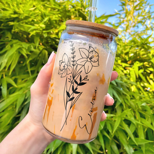 Geschenk für Frauen – Geburtsblume – Personalisierte Trinkbecher