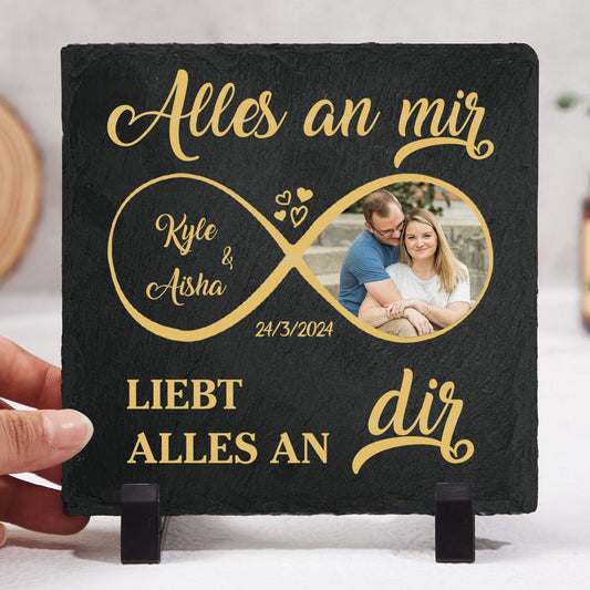 Geschenk für Verliebte – Alles an mir liebt alles an dir – Personalisierter quadratischer Stein