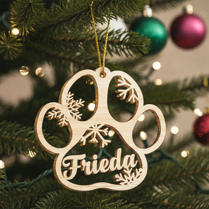 Geschenk für Tierliebhaber - Frohe Weihnachten mit Fellbabys (Hund, Katze & Engelsflügel) - Personalisiertes Pfoten-Holzornament