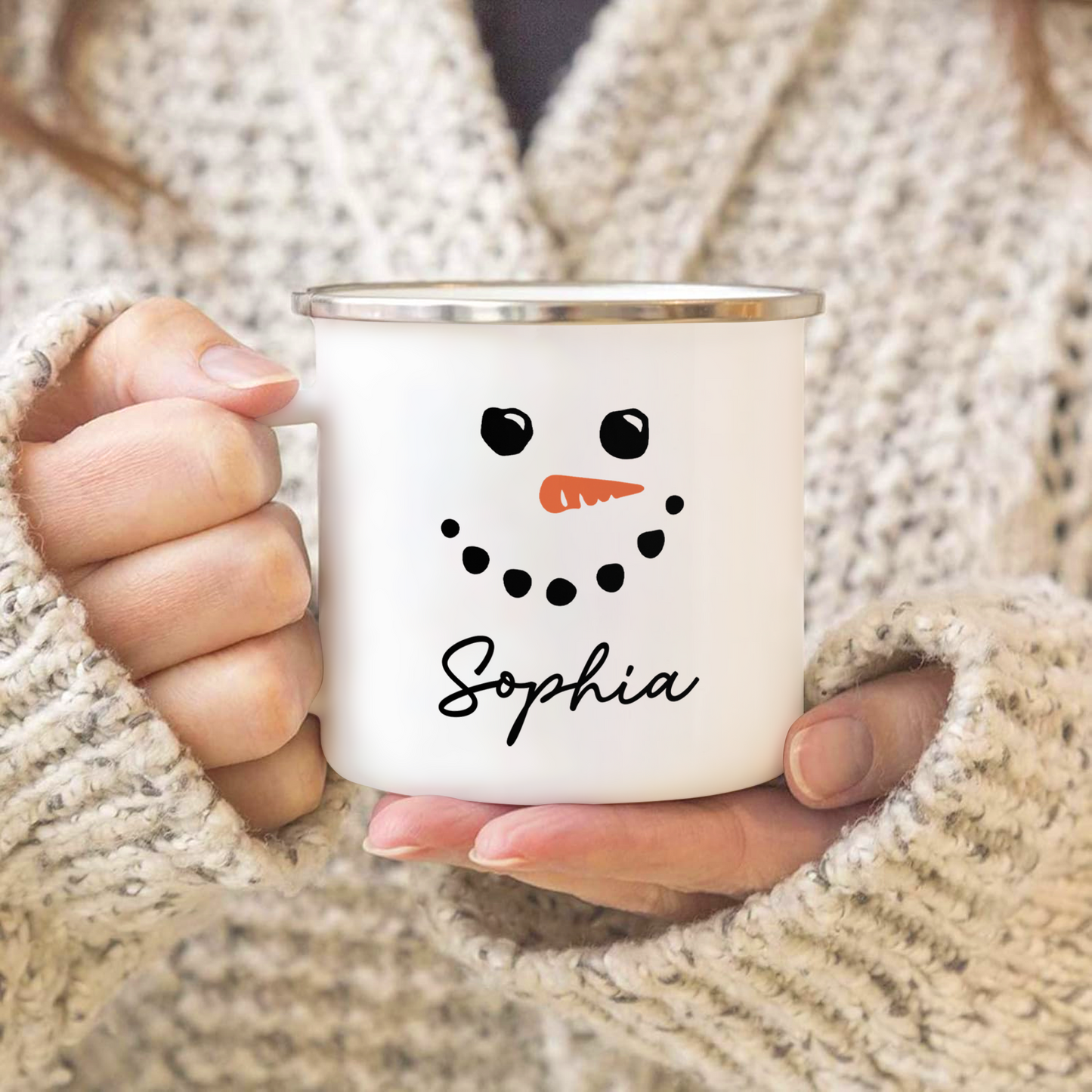 Geschenk für Kinder – Schneemann – Personalisierte Emaille-Tasse