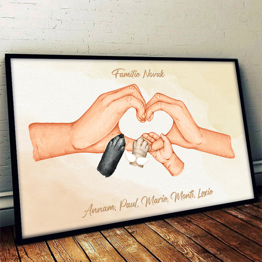 Familienglück - Geschenk für Familie und Haustierbesitzer - Personalisierte Wandkunst