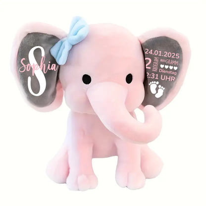 Geschenk zur Geburt - Geburtsanzeige - Personalisierter Plüsch-Elefant