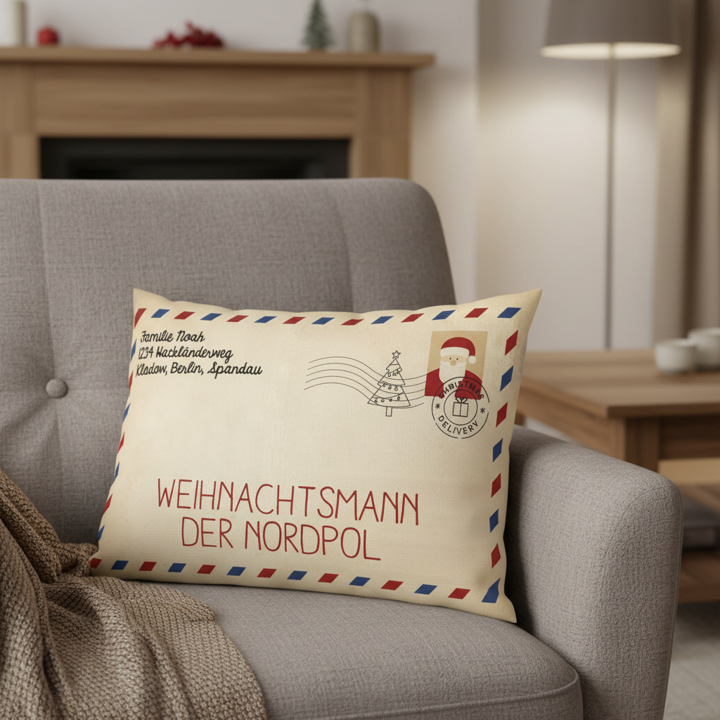 Geschenk für Familie - Brief an Weihnachtsmann - Personalisiertes Kissen