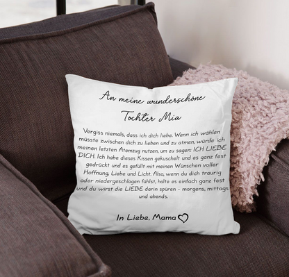 Geschenk für Tochter - Gefühlvoller Brief - Personalisiertes Kissen