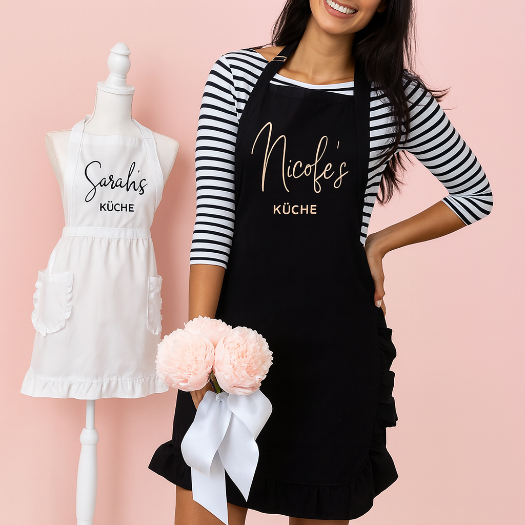 Geschenk für Frauen – Schürze mit Rüschen und Taschen – Personalisierte Schürze