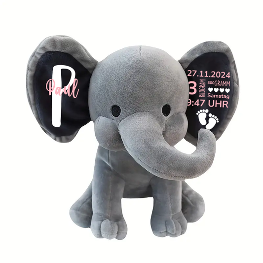 Geschenk zur Geburt - Geburtsanzeige - Personalisierter Plüsch-Elefant