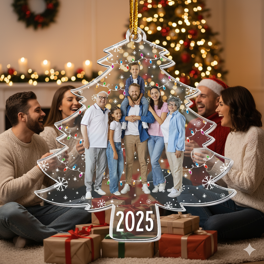 Geschenk für Familie - Persönliches Foto am Weihnachtsbaum - Personalisierter Acryl-Fotoanhänger