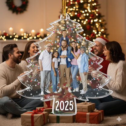Geschenk für Familie - Persönliches Foto am Weihnachtsbaum - Personalisierter Acryl-Fotoanhänger