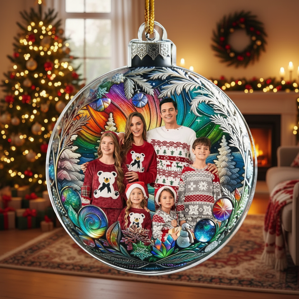 Geschenk für Familie - Individuelles Familienfoto in Christbaumkugel - Personalisierter Acryl-Fotoanhänger