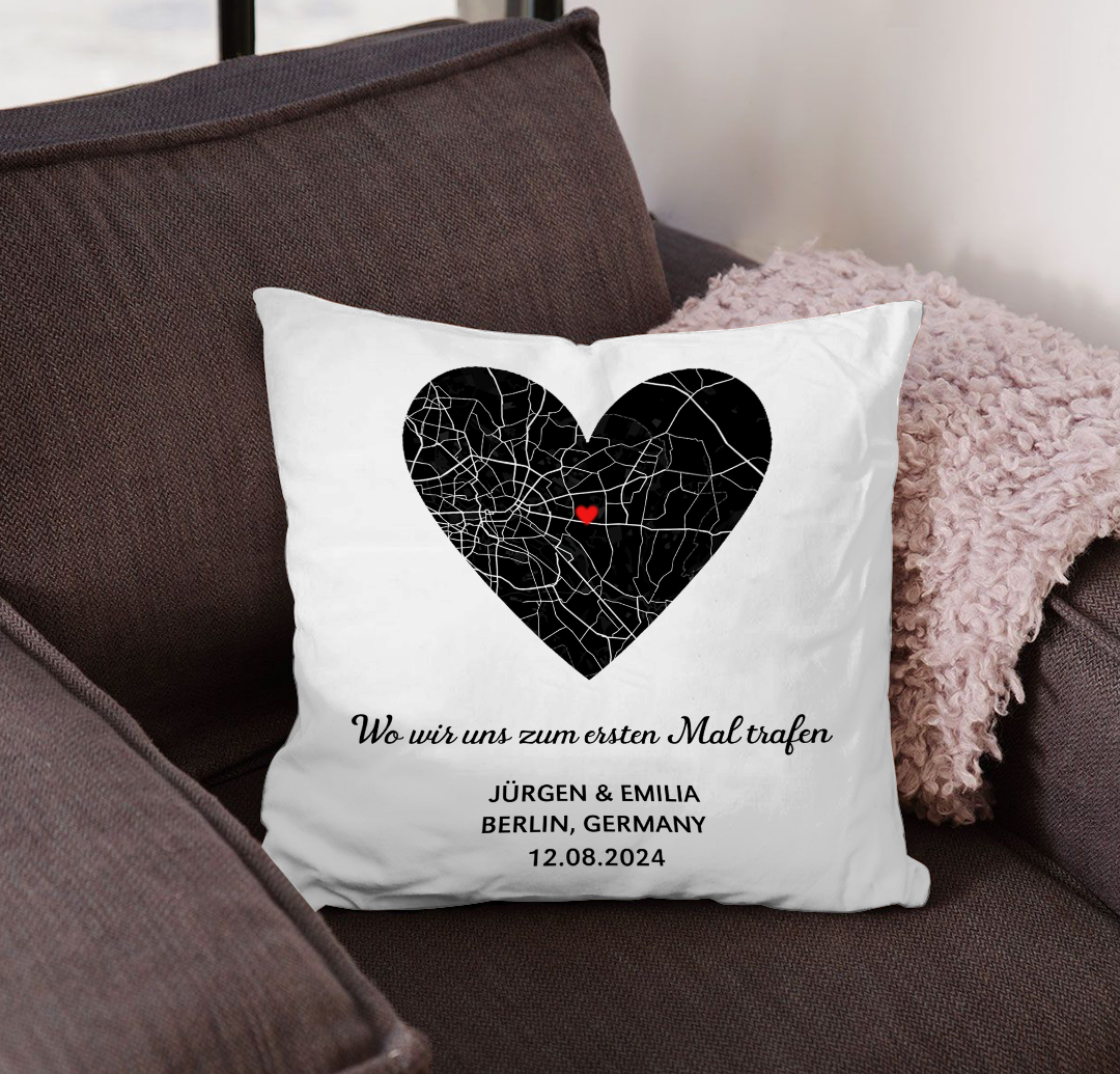 Geschenk für Paare - Herzkarte - Personalisiertes Kissen