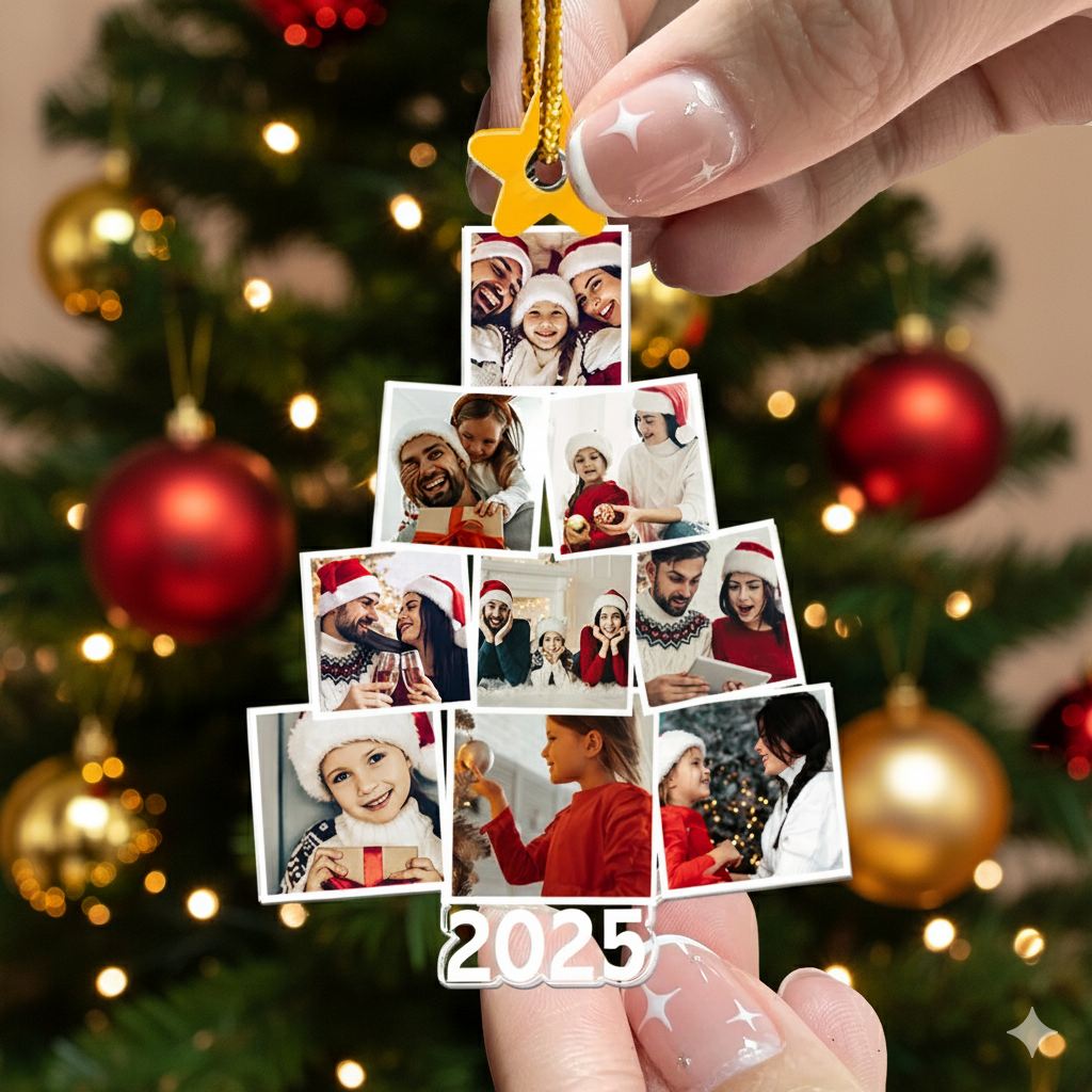Geschenk für Familie - Foto-Familienstammbaum zu Weihnachten - Personalisierter Familien-Fotoanhänger