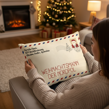 Geschenk für Familie - Brief an Weihnachtsmann - Personalisiertes Kissen