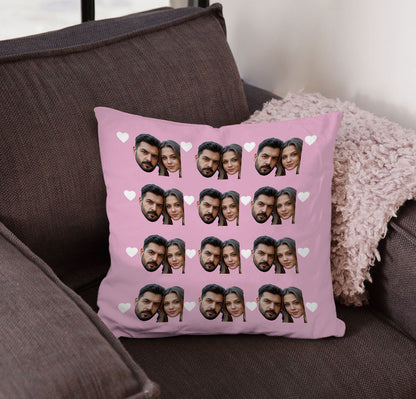 Geschenk für Paare – Gesichter-Collage Muster – Personalisiertes Kissen