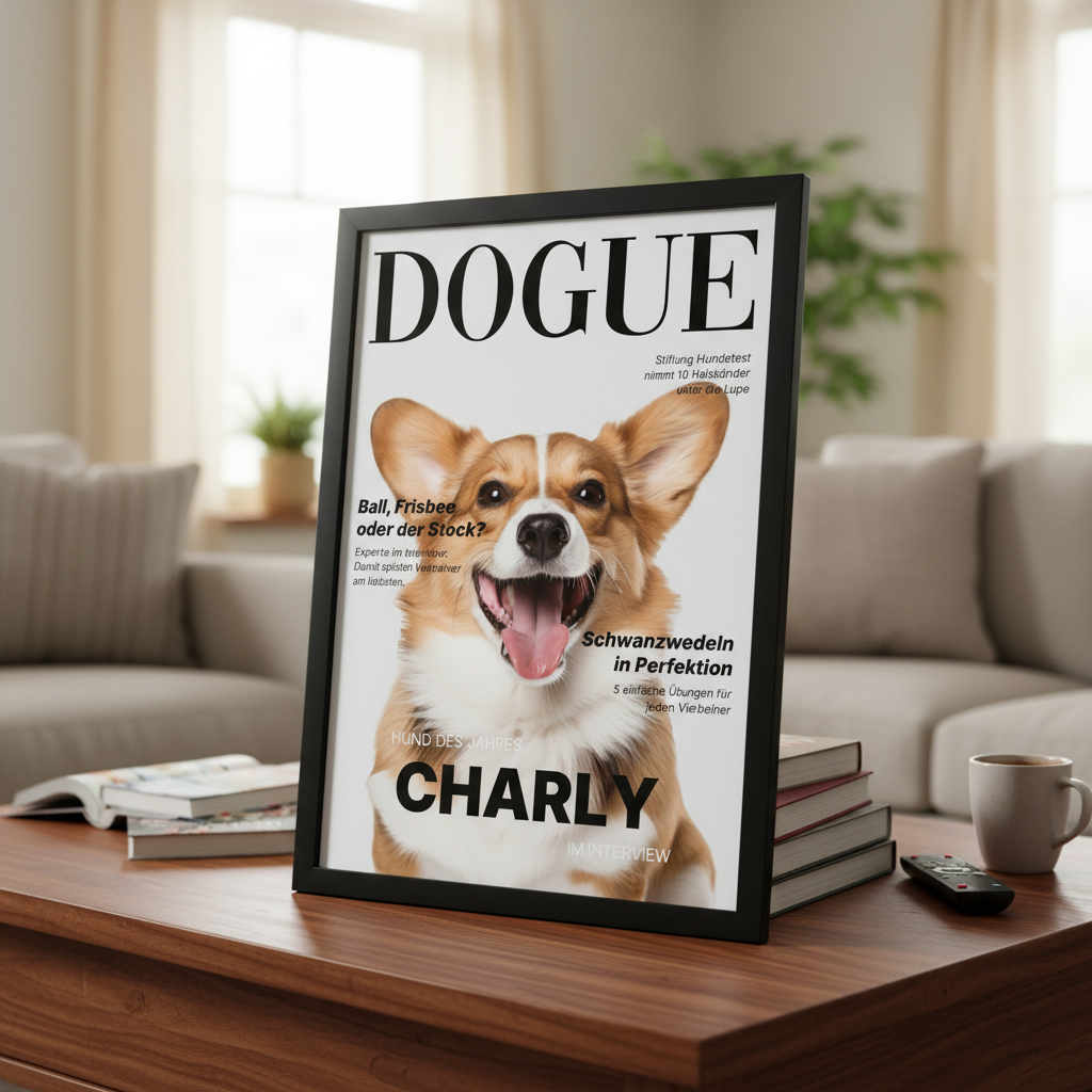 Geschenk für Hundeliebhaber - Hundemagazin "DOGUE" - Personalisierte Wandkunst