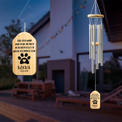 Geschenk für Tierliebhaber - Regenbogenbrücke Windspiel mit Namen und Datum Memorial Sympathie Haustier Verlust - Personalisiertes Windspiel
