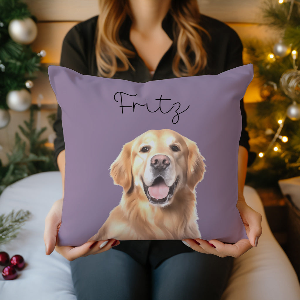 Geschenk für Tierbesitzer - Aquarell-Haustierportrait - Personalisiertes Kissen