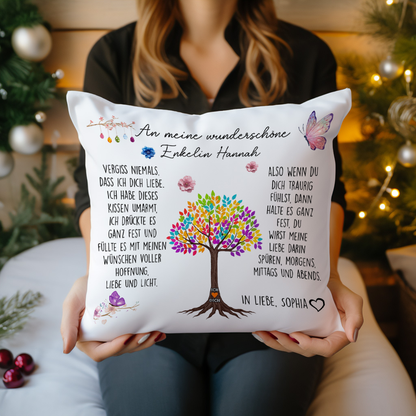 Geschenk für Enkelin - Umarmung von Oma - Personalisiertes Kissen