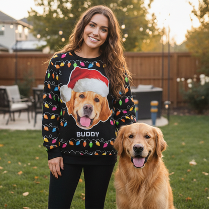 Foto-Pullover “Du bist pfotenstark” mit Hund & Katze – Hässlicher Weihnachts-Pullover - Unisex Wollpulli - Weihnachtsgeschenk für Tierbesitzer, Tierliebhaber & Familienmitglieder